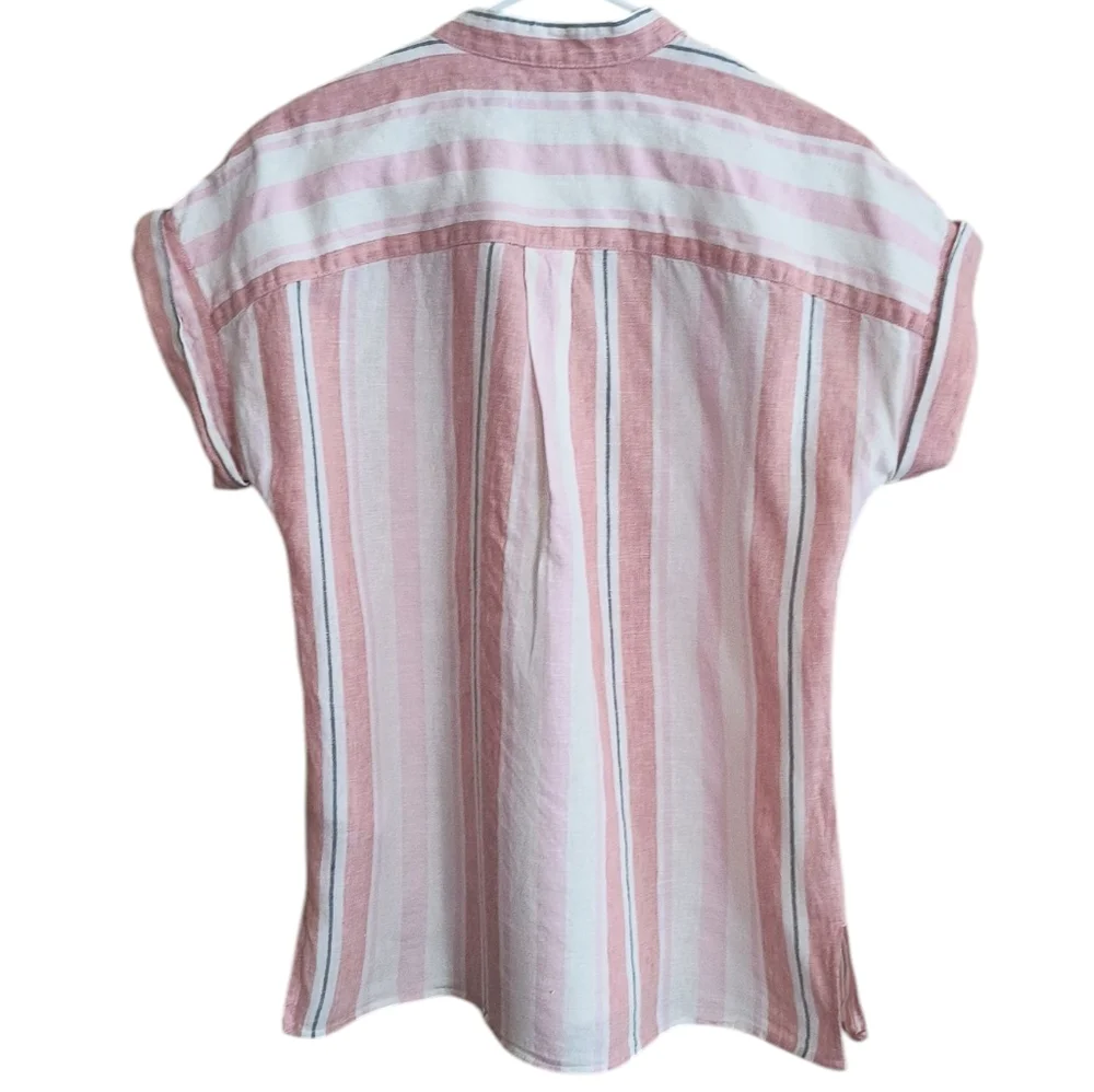 Lauren Ralph Lauren Pink and White Striped 100% Linen Women's Blouse - Picture 2 of 7